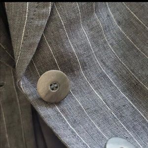 Y2K, early 00s Linen Suit. Jones NY Gray with white pinstripes. Size 6